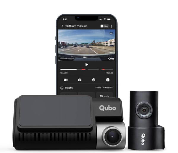 Qubo Car Dash Cam Pro 3K by Hero Group, HDR Dual Channel, Made in India, Sony STARVIS IMX335 Sensor, 3K 5MP Front QHD 2MP Rear FHD, 140° View, 3.2" LCD Display, GPS Log, Supports Up to 1 TB SD Card