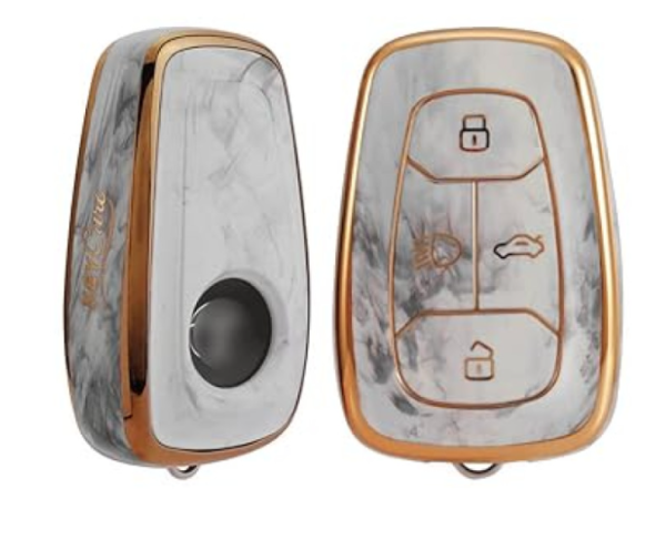 Keycare TPU Key Cover Compatible for Nexon, Harrier, Tigor BS6, Tigor EV, Safari 2021, Altroz, Safari Gold, Gravitas, Punch Smart Key | TP08 Marble Finish